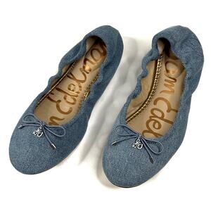 Sam Edelman Felicia Light Blue Denim Ballet Flats Womens 7.5M Bow New $100
